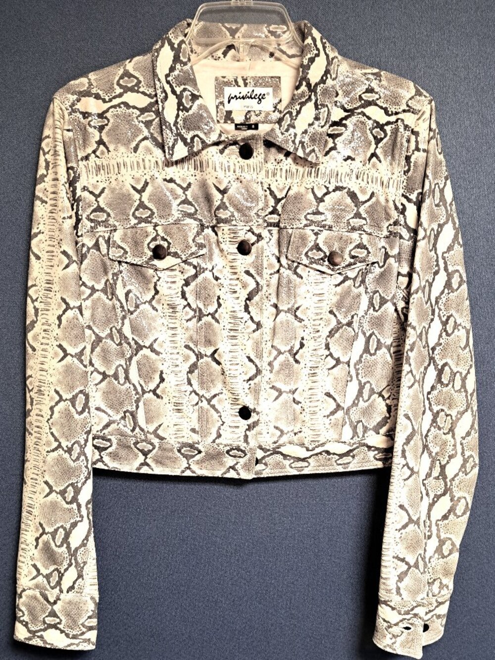 ANIMAL SNAKE PRINTED LEATHER JACKET TEXTURED BY PRIVILEGE PARIS SIZE 8 LADIES